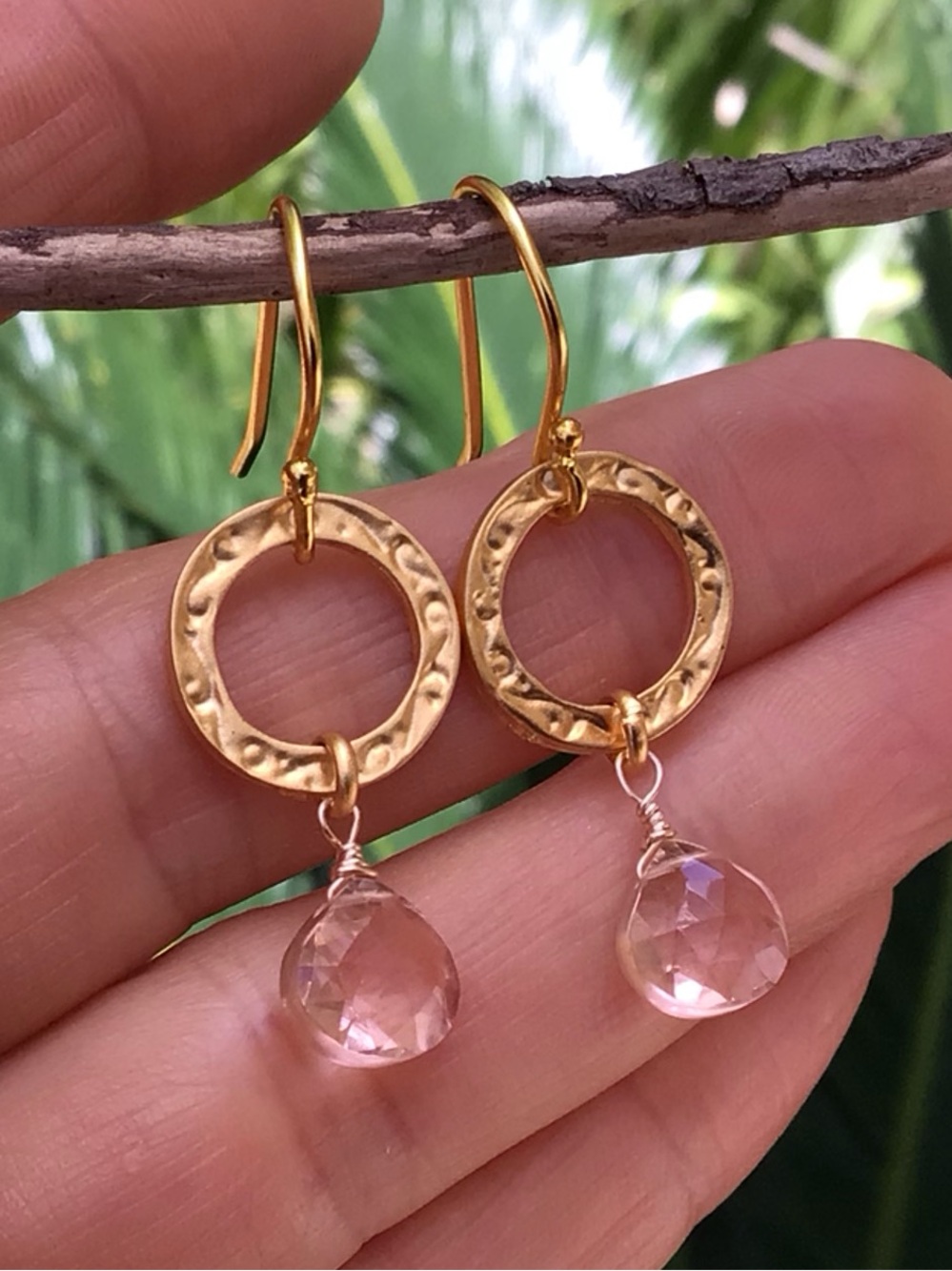 Morganite 18k real gold plated Sundance charm Earrings